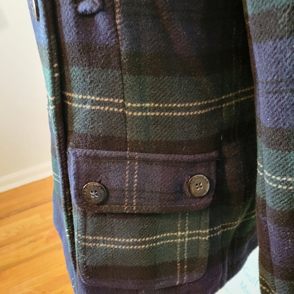 American Eagle Plaid Double-Breasted Women's Wool Coat Size M Blue & Green - Picture 3 of 16